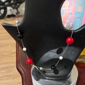 Elegant Red, Black, and White Beaded Necklace